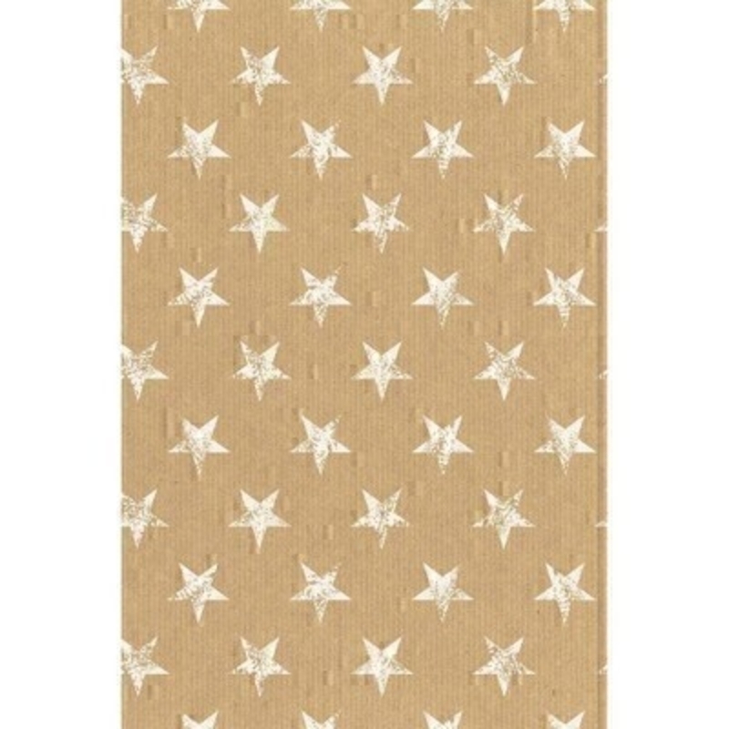 Quality Christmas gift wrap with a craft paper look featuring white large stars. Approx sixe 2m